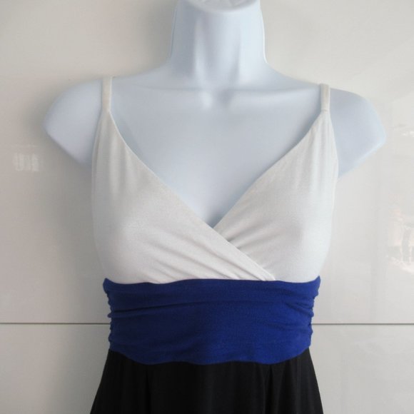 Express XS Fit and Flare Color-block Mini Dress Y2K Blue, Black White w/Straps - Picture 2 of 9
